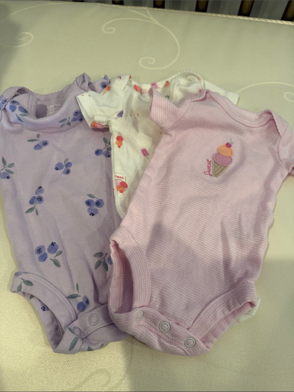 Carter's Baby Girl One-Piece Bodysuits - Lavender, Pink, White